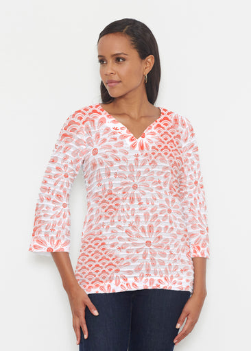 Daybreak Orange (8084) ~ Banded 3/4 Bell-Sleeve V-Neck Tunic