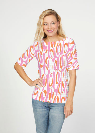 Loop ta Loop Pink (8085) ~ Banded Elbow Sleeve Boat Neck Top