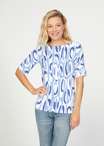 Loop ta Loop Blue (8086) ~ Banded Elbow Sleeve Boat Neck Top