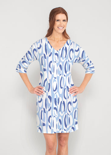 Loop ta Loop Blue (8086) ~ Drop Shoulder 3/4 Sleeve V-Neck Dress