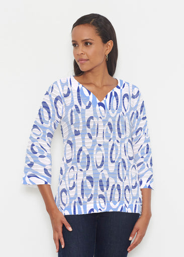 Loop ta Loop Blue (8086) ~ Banded 3/4 Bell-Sleeve V-Neck Tunic