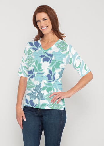 Sail Blue (8087) ~ Signature Elbow Sleeve V-Neck Top