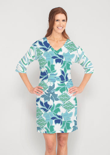 Sail Blue (8087) ~ Lucy 3/4 Sleeve V-Neck Dress