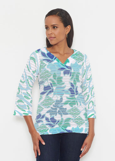 Sail Blue (8087) ~ Banded 3/4 Bell-Sleeve V-Neck Tunic