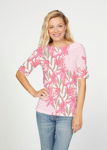 A lot of Lillies (8088) ~ Banded Elbow Sleeve Boat Neck Top