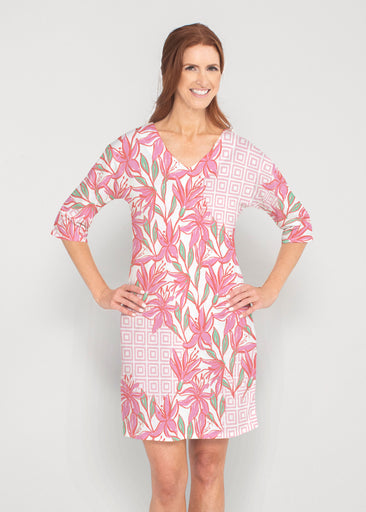 A lot of Lillies (8088) ~ Drop Shoulder 3/4 Sleeve V-Neck Dress