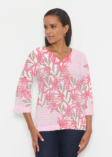 A lot of Lillies (8088) ~ Banded 3/4 Bell-Sleeve V-Neck Tunic