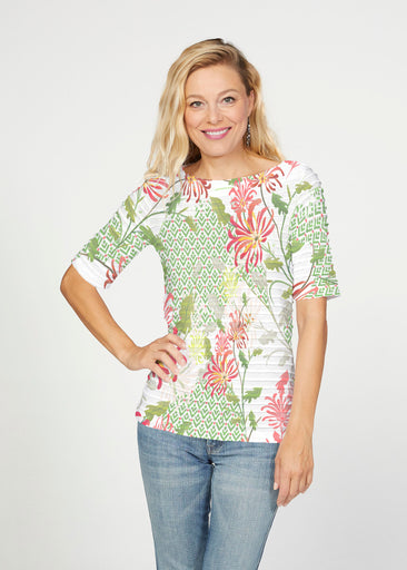 Lucia Green (8089) ~ Banded Elbow Sleeve Boat Neck Top