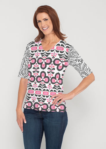 Lolly (8090) ~ Signature Elbow Sleeve V-Neck Top