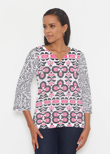 Lolly (8090) ~ Banded 3/4 Bell-Sleeve V-Neck Tunic
