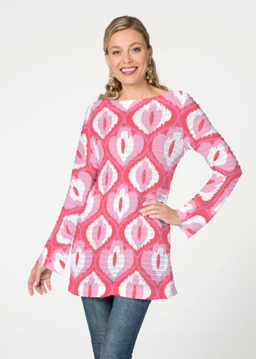 Ikat Buds Red/Pink (8096) ~ Banded Boatneck Tunic