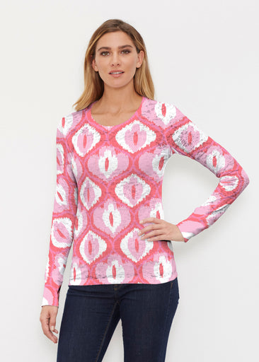 Ikat Buds Red/Pink (8096) ~ Thermal Long Sleeve Crew Shirt