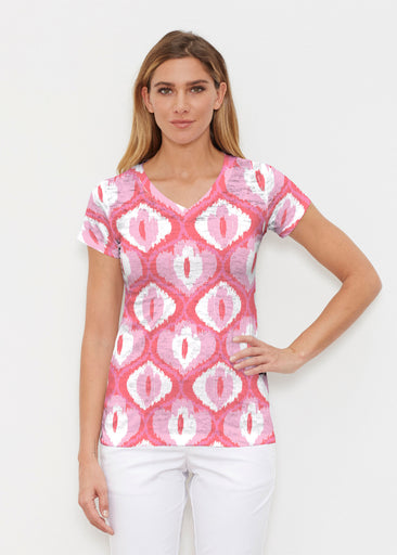 Ikat Buds Red/Pink (8096) ~ Signature Cap Sleeve V-Neck Shirt