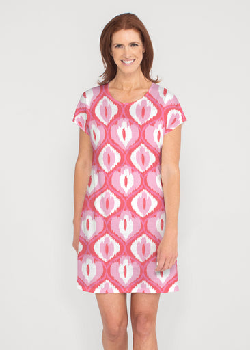 Ikat Buds Red/Pink (8096) ~ French Terry Short Sleeve Crew Dress