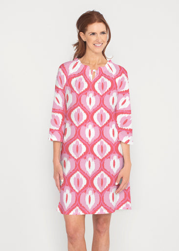 Ikat Buds Red/Pink (8096) ~ Gathered Neck Bell Sleeve Dress