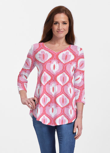 Ikat Buds Red/Pink (8096) ~ V-neck Flowy Tunic