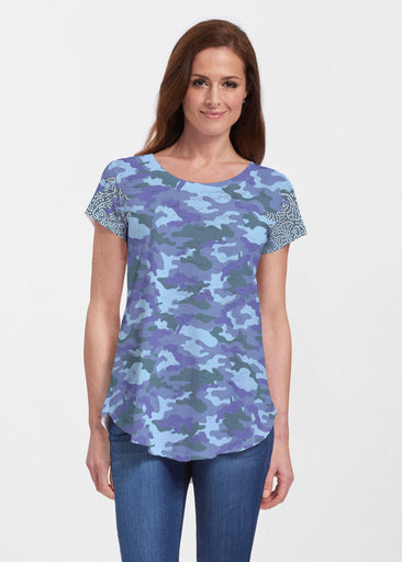 Camo-Floral Blue (9238) ~ Signature Short Sleeve Scoop Neck Flowy Tunic