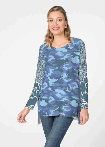 Camo-Floral Blue  (9238) Slouchy Butterknit Top