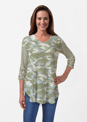 Camo-Floral Green (9239) ~ Butterknit V-neck Flowy Tunic